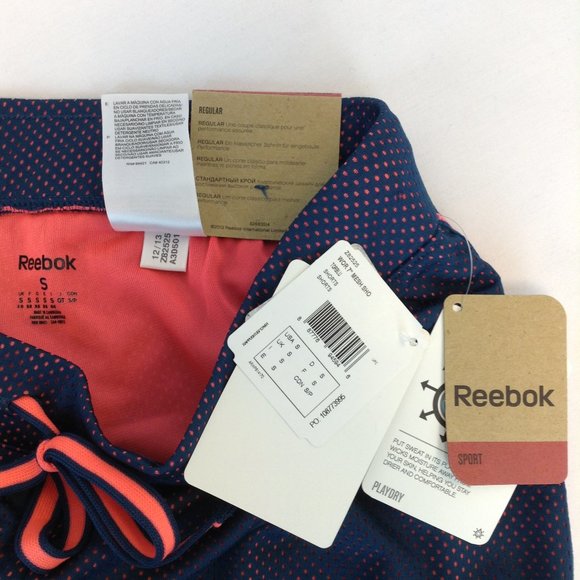 Reebok Playdry 7" Mesh Running Shorts Womens Size Small Navy Blue/Pink NWT - Picture 9 of 9